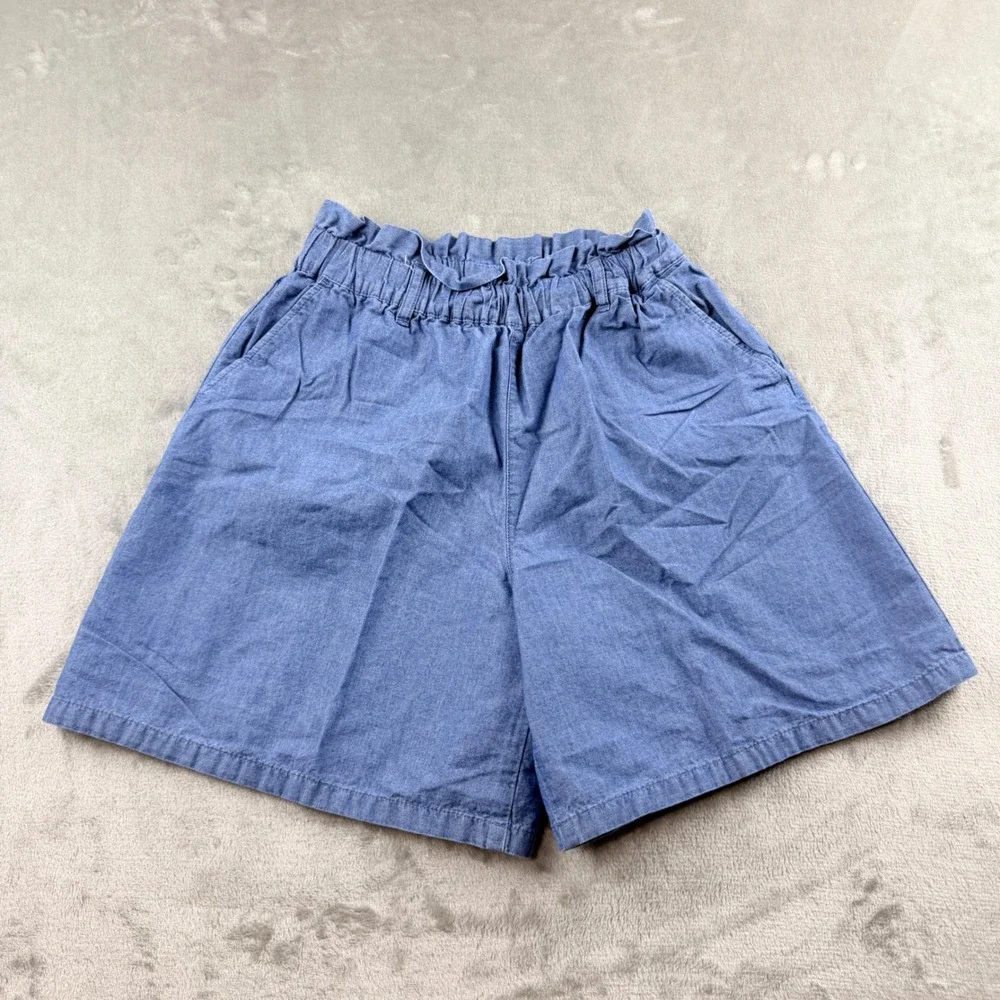 Uniqlo Kids Blue Cotton Paperbag Waist Shorts Size 140 425786
